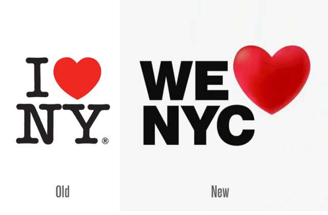 纽约城市LOGO更新：放弃I❤NY扁平化红心Logo，推出渐变红心，世界各地的I❤X怎么跟？